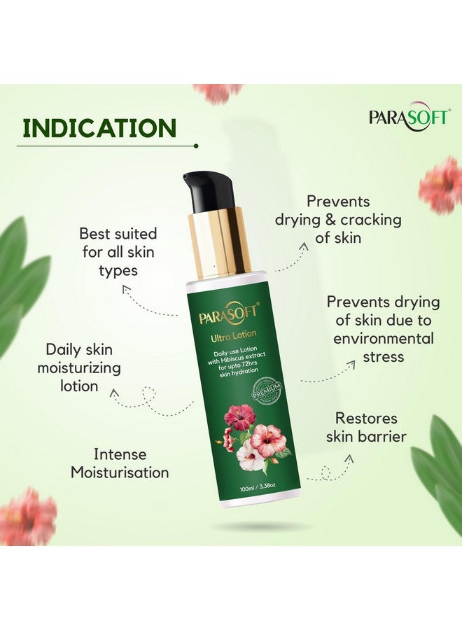 Parasoft Ultra Daily Moisturizing Body & Face Lotion With Hibiscus Extract, Shea Butter, Almond Oil, Glycerine & Vitamin E For 72 Hrs Hydration, Dry & Sensitive Skin - 100 Ml - Image 4