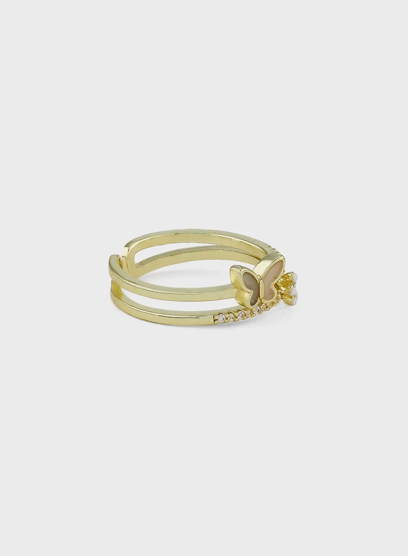 Ginger Butterfly Diamante Ring