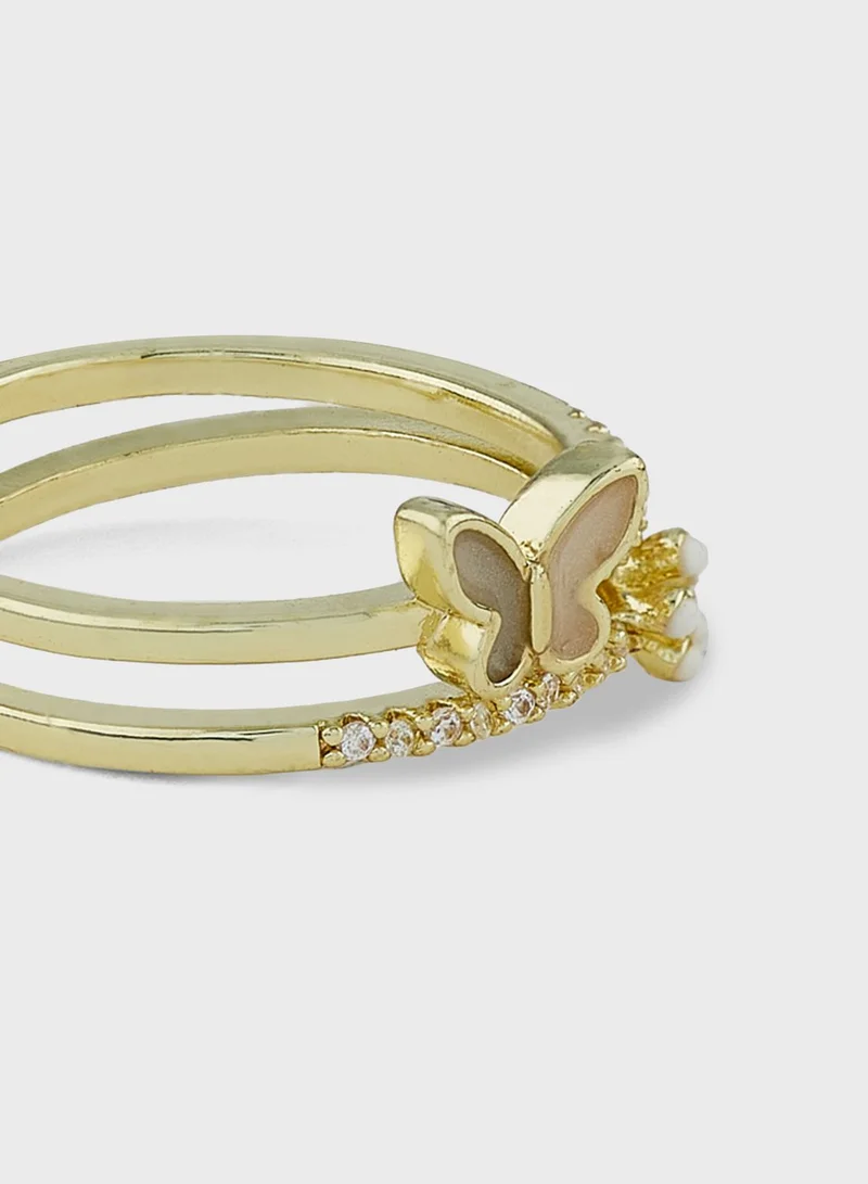 Ginger Butterfly Diamante Ring
