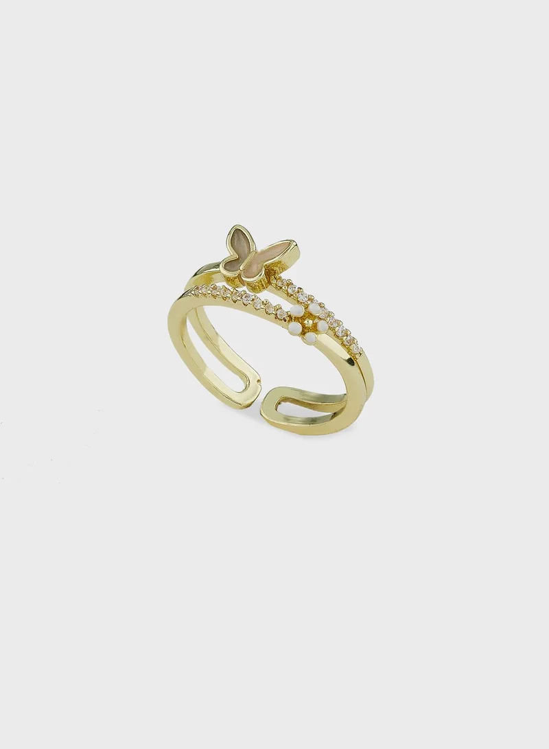 Ginger Butterfly Diamante Ring