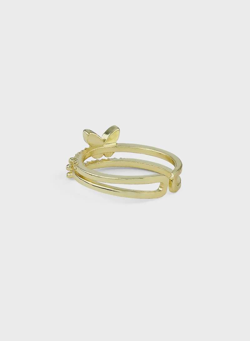 Ginger Butterfly Diamante Ring