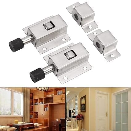 HOMETIC HOMETIC Stainless Steel RingPull Spring Loaded Auto Sliding Latch Door Stoper AntiCollision Door Locks for Safety Door Barrel Bolt 1 pc Silver  - Image 5