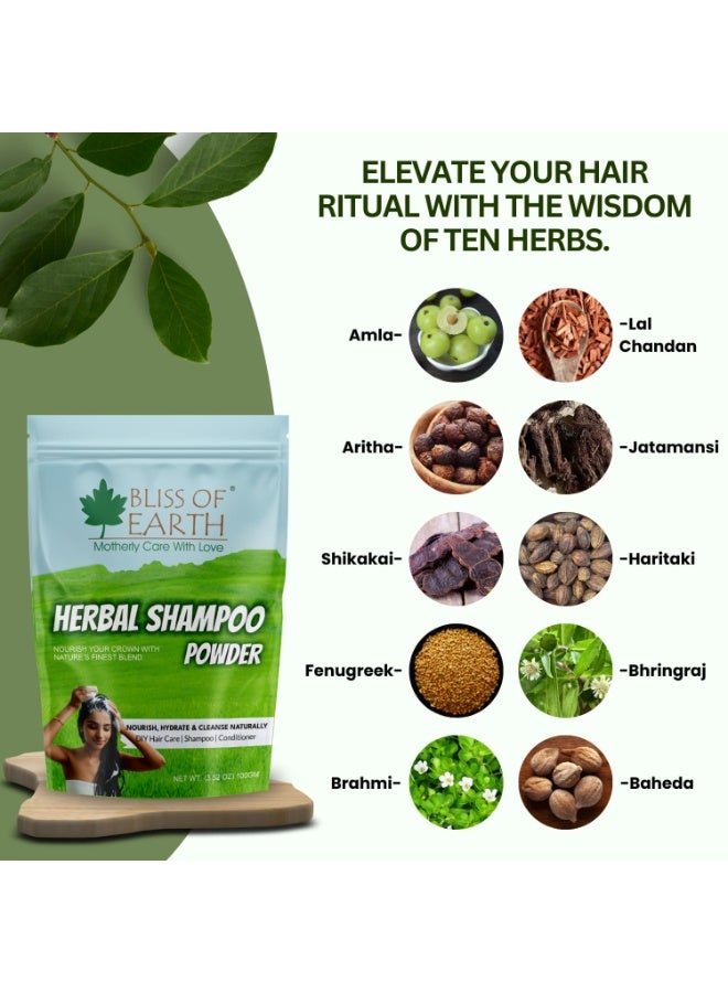 بليس اوف ايرث مسحوق شامبو طبيعي للشعر مع أملا ريثا شيكاكاي بهرينجراج وجاتامانسي منظف أيورفيدي خالٍ من الكبريتات لنمو الشعر والتحكم في القشرة 100 جرام - Image 3