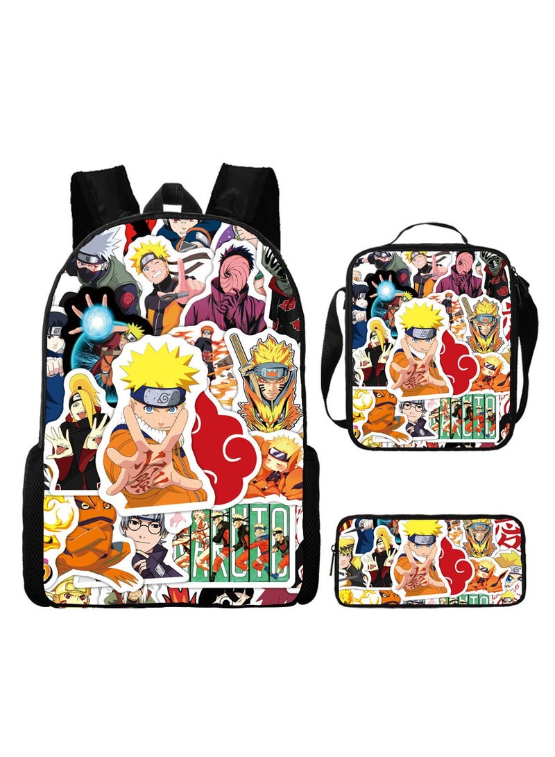 Naruto Cartoon Anime Student Backpack Three-Piece Set 29*42*16cm