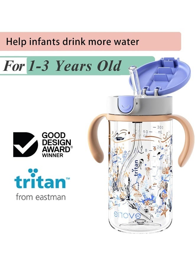 Evorie Tritan Toddler Sippy Cup with Silicone Straw, Spill-Proof Straw Water Bottle for Kids 1-2 Years Old, 10 oz, Removable Handles, Ideal for School - Image 2