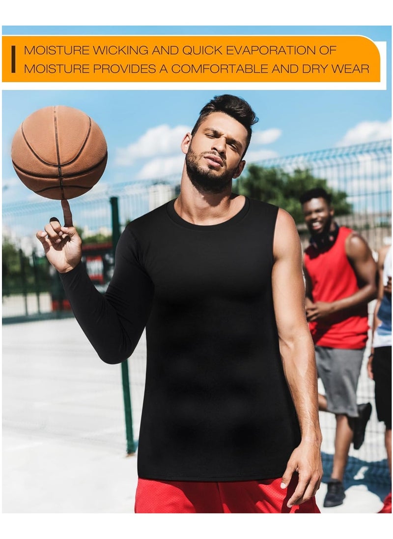 KASTWAVE - 2 Pcs Compression Shirts for Men Long Sleeve, Quick Dry Mens Single Sleeve Compression Shirts, 1/2 Single Arm Athletic Base Layer Undershirt Gear - Image 1