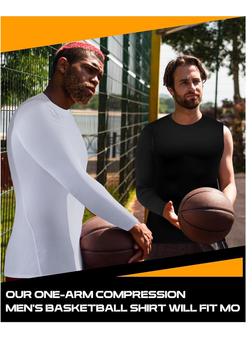 KASTWAVE - 2 Pcs Compression Shirts for Men Long Sleeve, Quick Dry Mens Single Sleeve Compression Shirts, 1/2 Single Arm Athletic Base Layer Undershirt Gear - Image 1