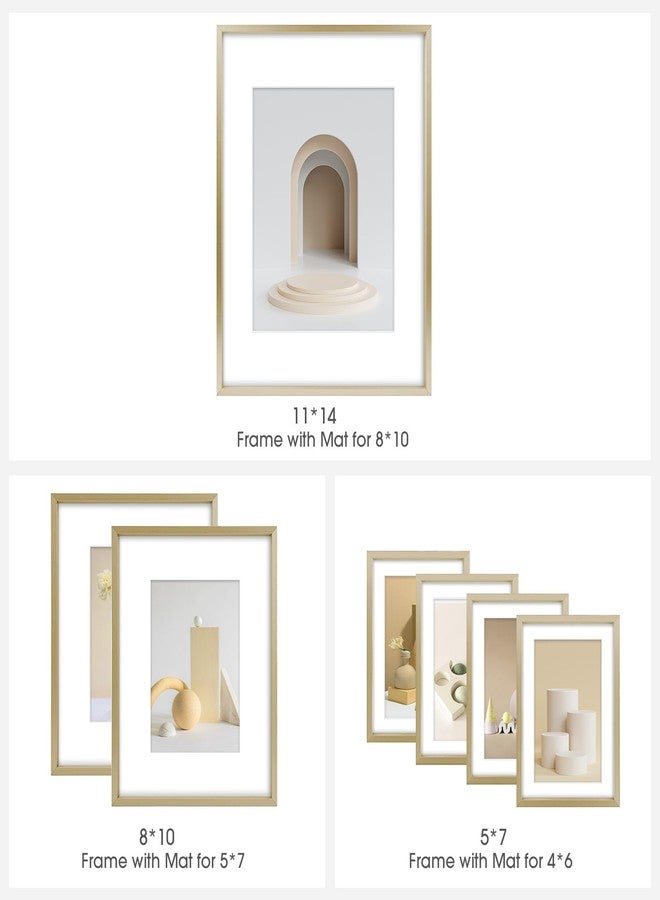 Frametory مجموعة إطارات صور من الألومنيوم من Frametory، مكونة من 7 قطع - طقم جدار معرض ذهبي - لعرض صورة واحدة مقاس 11×14 بوصة، وصورتين مقاس 8×10 بوصة، وأربع صور مقاس 5×7 بوصة لتزيين المنزل - Image 4