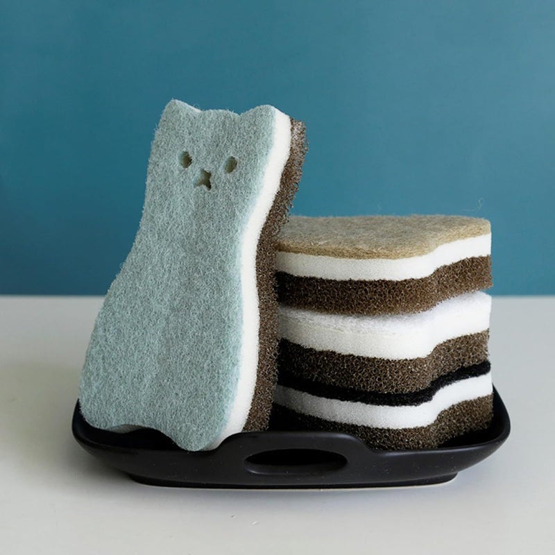 Cat Shaped Kitchen Sponge 8Pcs Thick 3 Layer Multi Color Dishwashing Scrubber - Image 5