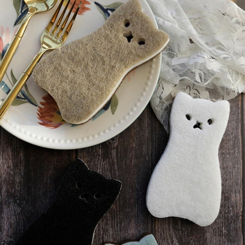 Cat Shaped Kitchen Sponge 8Pcs Thick 3 Layer Multi Color Dishwashing Scrubber - Image 4