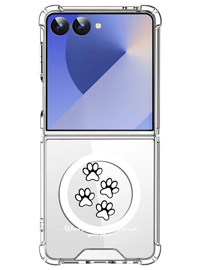 Theodor Magnetic Case for Samsung Galaxy Z Flip 7 Compatible with MagSafe Wireless Charging, Shockproof Phone Bumper Cover paw print - White - Image 1