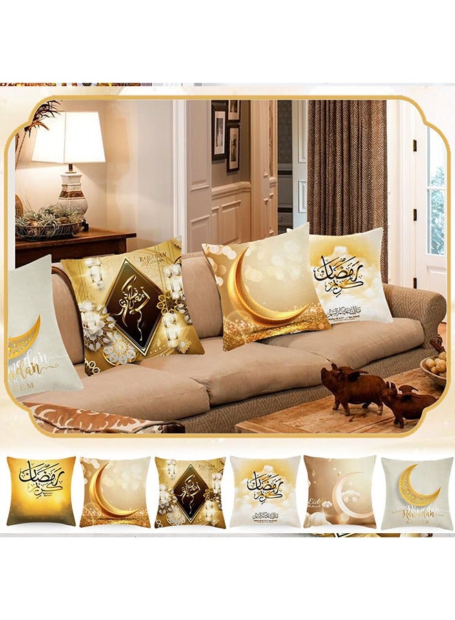 6 Pcs Ramadan Pillow Case, Ramadan Pillow Covers, Ramadan Decorations for Home, Cushion Cover Moon Lantern Patterns for Sofa Bed Couch(45cm * 45cm) - Image 4