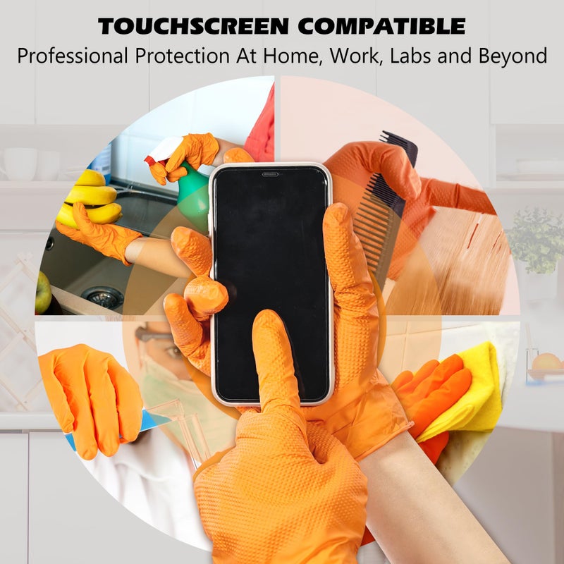 General Medi Nitrile Industrial Orange Gloves with Raised Diamond Texture, 100 Count (XL) - Image 4