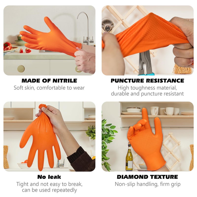 General Medi Nitrile Industrial Orange Gloves with Raised Diamond Texture, 100 Count (XL) - Image 3
