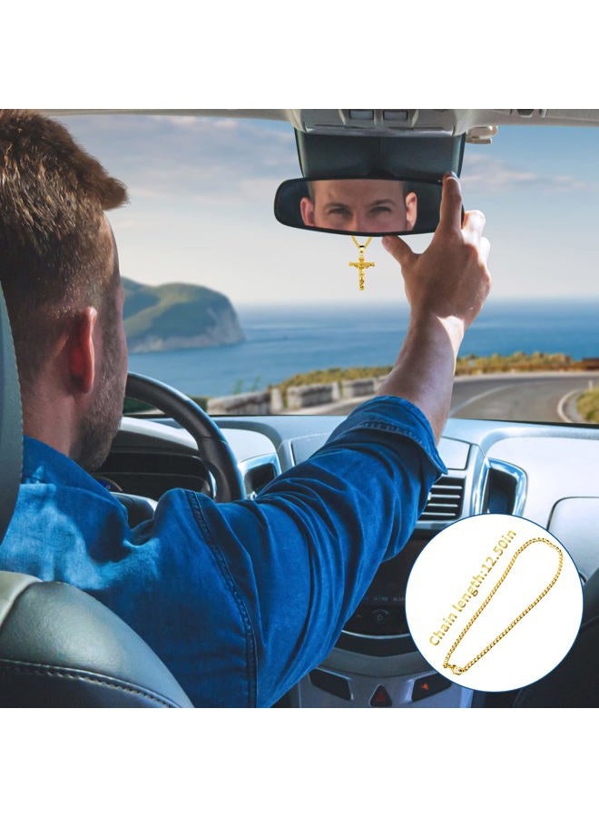 LeapoFaith Hanging Cross Charm for Car Rear View Mirror Pendant Jesus Necklace Cross Women Men Christian Stainless Steel Car Mirror Decoration Hanging Accessories Ornament Vehicle Interior (Bronze) - Image 3