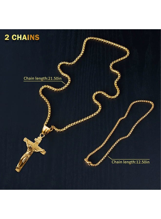 LeapoFaith Hanging Cross Charm for Car Rear View Mirror Pendant Jesus Necklace Cross Women Men Christian Stainless Steel Car Mirror Decoration Hanging Accessories Ornament Vehicle Interior (Bronze) - Image 4