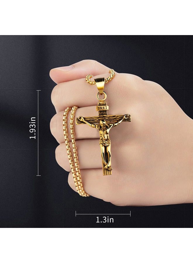 LeapoFaith Hanging Cross Charm for Car Rear View Mirror Pendant Jesus Necklace Cross Women Men Christian Stainless Steel Car Mirror Decoration Hanging Accessories Ornament Vehicle Interior (Bronze) - Image 5