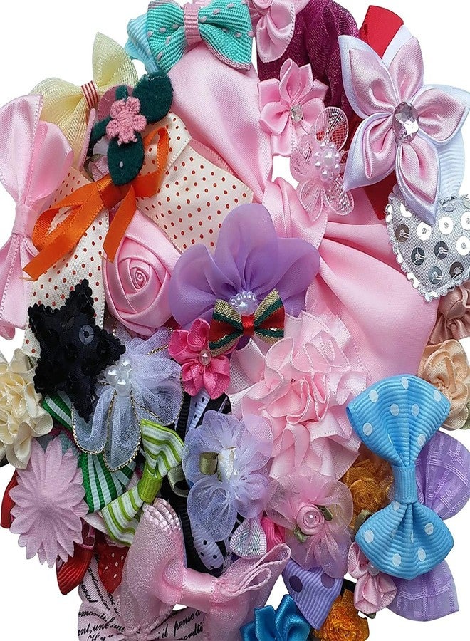 Chenkou Craft Mix Bulk 100pcs Ribbon Flowers Bows Craft Wedding Ornament Appliques (MIX100PCS) - Image 1