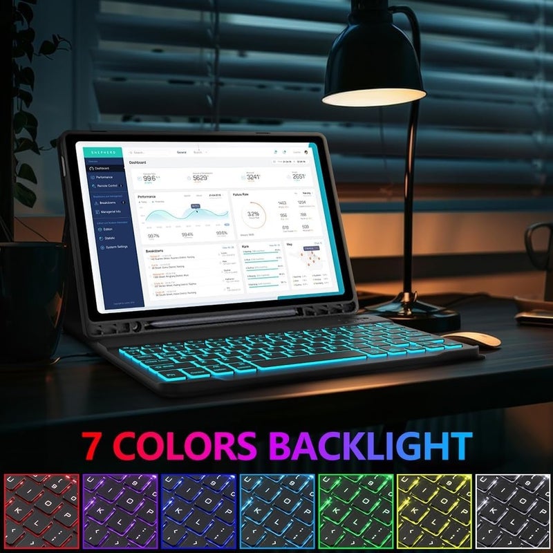 typecase حافظة لوحة مفاتيح لجهاز سامسونج جالكسي تاب S10+ و S9+ و S9 FE+ (12.4 بوصة) مع إضاءة خلفية بـ 7 ألوان، حامل قلم S، 3 زوايا عرض، لوحة مفاتيح لاسلكية قابلة للفصل مغناطيسيًا (لا تناسب S10 FE+)  - Image 5