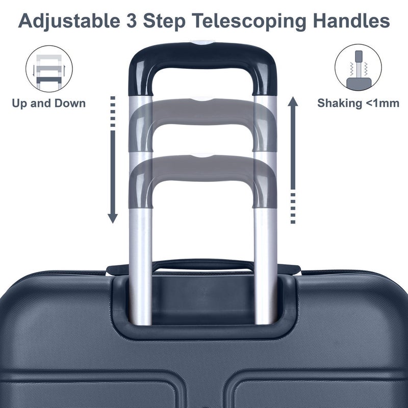 SENATOR Hard Case Travel Bags Trolley Luggage Set of 3 ABS Lightweight Suitcase with 4 Spinner Wheels A1012, Navy Blue - Image 5