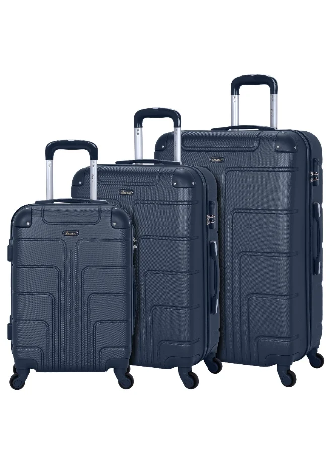 SENATOR Hard Case Travel Bags Trolley Luggage Set of 3 ABS Lightweight Suitcase with 4 Spinner Wheels A1012, Navy Blue