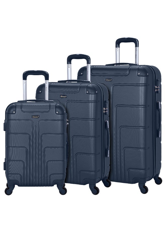 SENATOR Hard Case Travel Bags Trolley Luggage Set of 3 ABS Lightweight Suitcase with 4 Spinner Wheels A1012, Navy Blue - Image 1