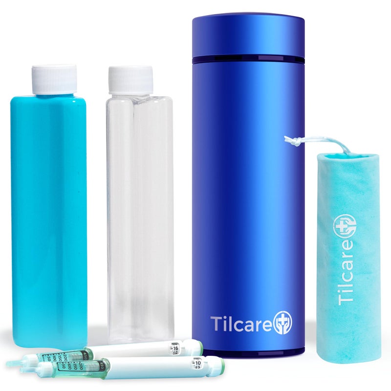 Tilcare Insulin Cooler Travel Case by Tilcare - 60H Reusable Pen Freezer Bottle - Standard TSA Approved Hard Shell Medication Cooling Case - Emergency 12H Bottle - Holds up to 2 Diabetic Pens, Medical Vials - Image 1