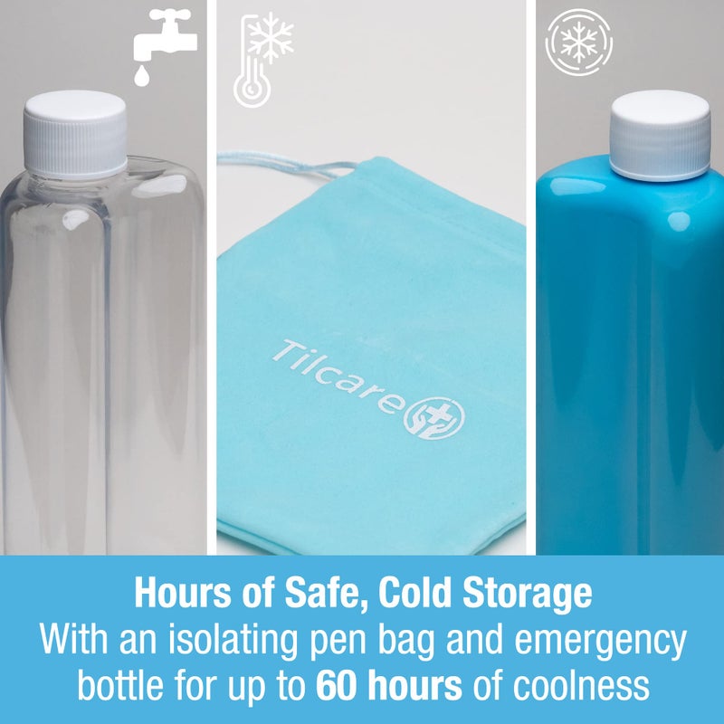 Tilcare Insulin Cooler Travel Case by Tilcare - 60H Reusable Pen Freezer Bottle - Standard TSA Approved Hard Shell Medication Cooling Case - Emergency 12H Bottle - Holds up to 2 Diabetic Pens, Medical Vials - Image 2