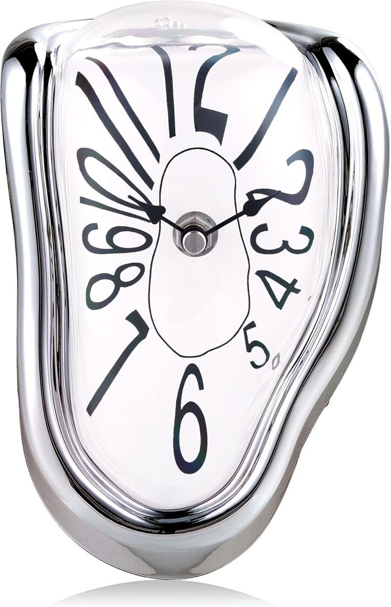Lafocuse Silver Melting Clock for Shelf, Salvador Dali Clock Silent Non-Ticking Battery Operated Home Décor - Image 5