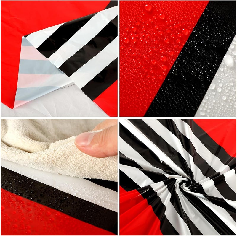 Oudain 6 Pcs Striped Tablecloth 108 x 54 Inch Rectangle Table Cover Disposable Plastic Table Cloth Waterproof Tablecloth Plastic Table Cover for Birthday Wedding Bridal (Black White Red) - Image 3