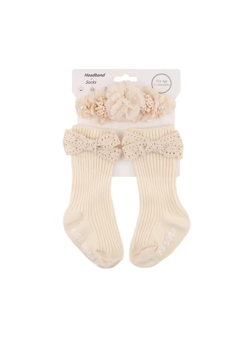 دىدانيالا Briana Cream Flower Headband and Socks Set for Babies - Cream