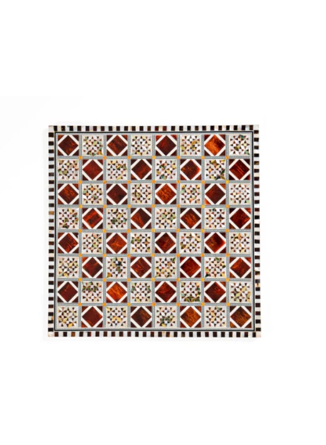 Handmade Wooden Chessboard Panel Inlaid with Natural Mother of Pearl (Without Pieces), Brown & White - Size 40x40 cm - Image 1