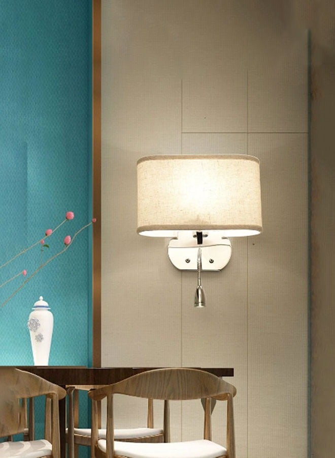 ٍSiera Light Hotel Wall Sconce with Oval Shade in Beige  and Chrome Frame with Spotlight BJ010