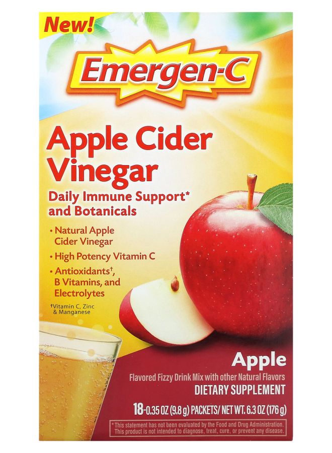 Emergen-C Apple Cider Vinegar Apple 18 Packets 0.35 oz (9.8 g) Each