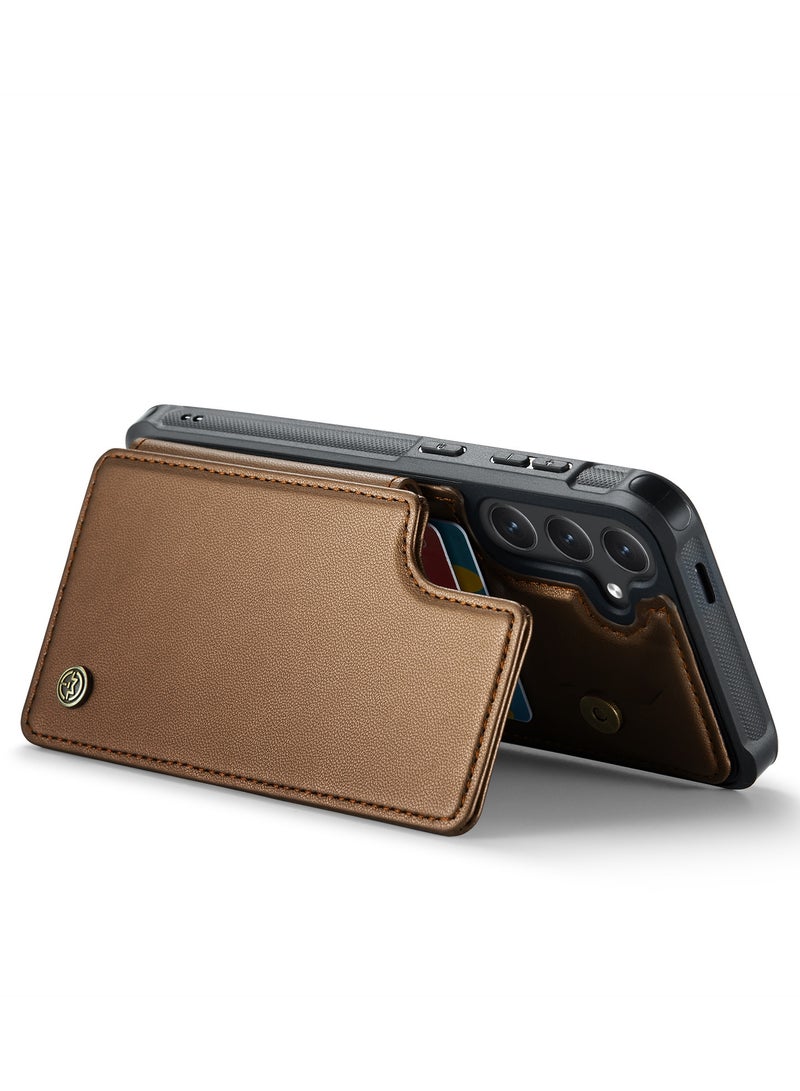 CaseMe Wallet Case for Samsung Galaxy S24 , Premium Handmade Durable PU Leather Slim Shockproof Case with [Double Magnetic Clasp] [Card Holder] [Kickstand] [RFID Blocking] (Brown) - Image 4