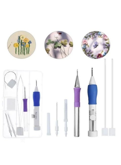 2-Piece Needle Felting DIY Craft Kit - Embroidery Punch Needle Set for Beginners, Punch Pen Tool with Crochet Knitting Stitching Sewing Accessories