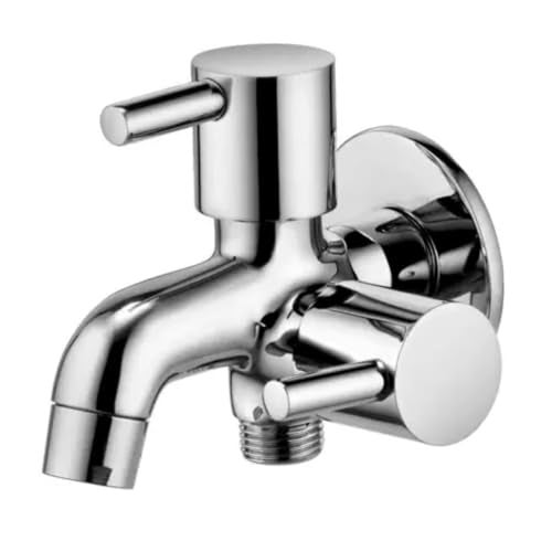 10X Bib Tap 2 in 1 BC-8520 | Dual Outlet Wall Mounted Tap with Aerator | Heavy Brass Cartridge | Chrome Plated | Compatible with Health Faucet/Jet Spray - Image 1