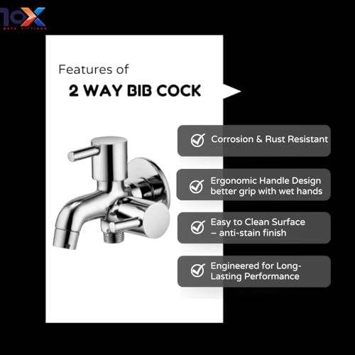 10X Bib Tap 2 in 1 BC-8520 | Dual Outlet Wall Mounted Tap with Aerator | Heavy Brass Cartridge | Chrome Plated | Compatible with Health Faucet/Jet Spray - Image 3
