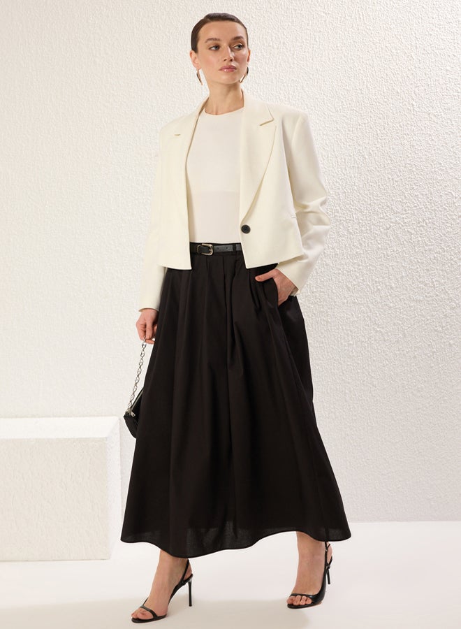 trendyol Black Pleated Belted Woven Skirt - Image 1