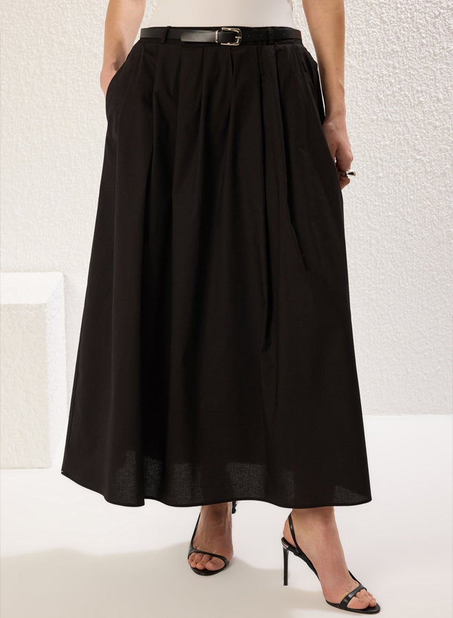 trendyol Black Pleated Belted Woven Skirt - Image 3