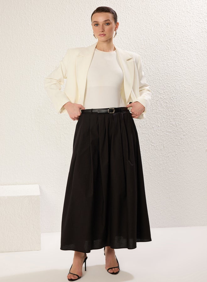trendyol Black Pleated Belted Woven Skirt - Image 2