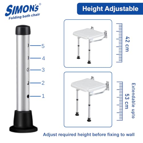 Simon's Simon’s Folding Wall Bath Chair with Adjustable Legs for Elderly to sit and take Bath in Bathroom, Shower Bench for Senior Citizens and Disabled - Image 3