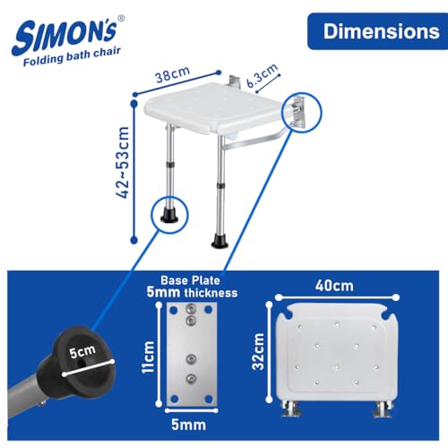 Simon's Simon’s Folding Wall Bath Chair with Adjustable Legs for Elderly to sit and take Bath in Bathroom, Shower Bench for Senior Citizens and Disabled - Image 4