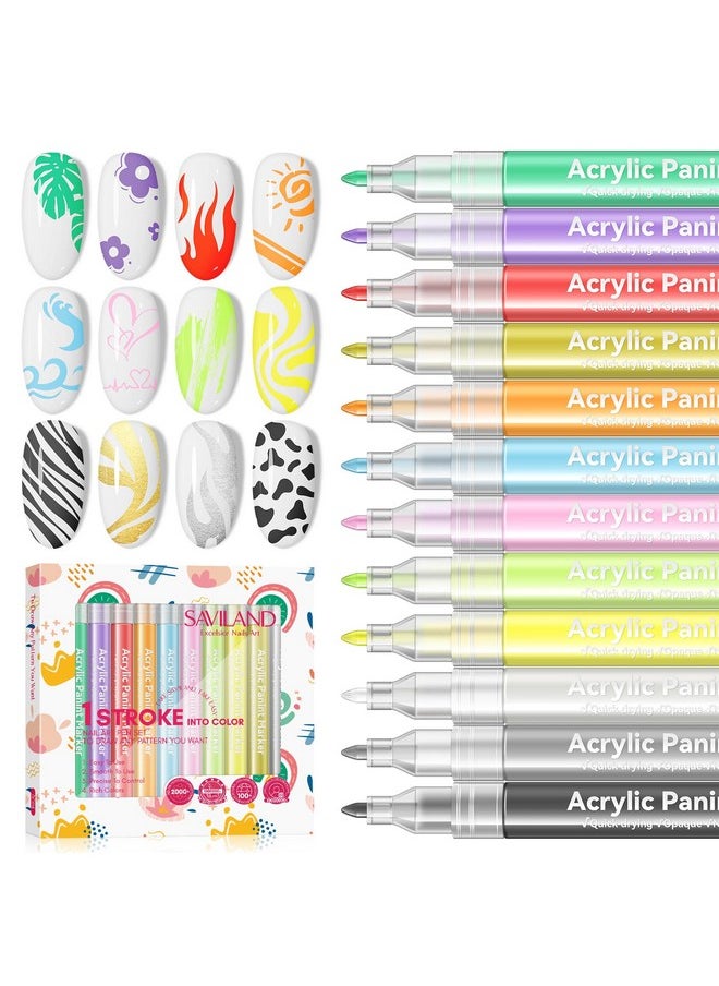 Saviland - Saviland 12 Colors Nail Art Pens Set - 3D Nail Polish Pens Graffiti Nail Dotting Tools Acrylic Paint Pens Drawing Painting Point Liner Pen for Nails Art Design Manicure Nail Pens for Home & Salon DIY - Image 1