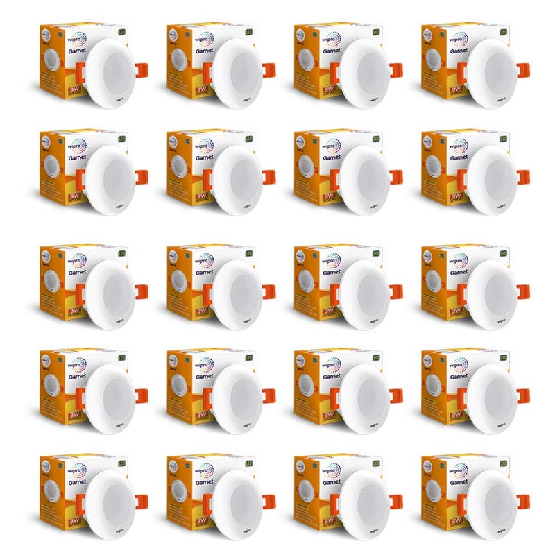 WIPRO واي برو غارنيت 3 واط ليد ميني داونلايت دافئ أبيض 2700 ك تصميم مدمج بزاوية شعاع 120 درجة داونلايت مدمج للسقف المستعار قطع 23 بوصة عبوة من 20 - Image 1