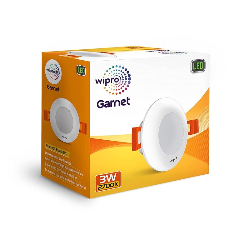 WIPRO واي برو غارنيت 3 واط ليد ميني داونلايت دافئ أبيض 2700 ك تصميم مدمج بزاوية شعاع 120 درجة داونلايت مدمج للسقف المستعار قطع 23 بوصة عبوة من 20 - Image 3
