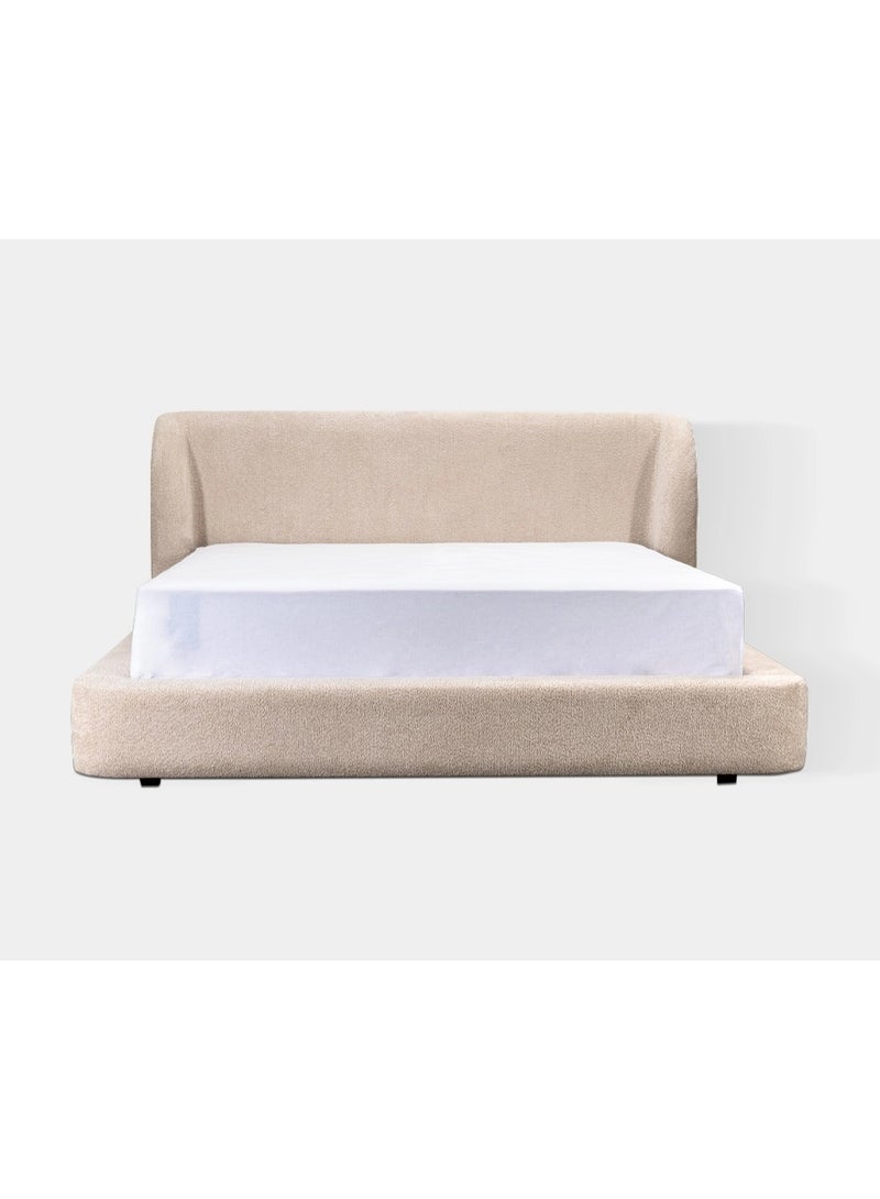 SAPSA BEDDING Edward Bed Upholstered Cotton Looped Fabric Bed with Solid Wood Frame and Foam Padding Light Beige - Image 1