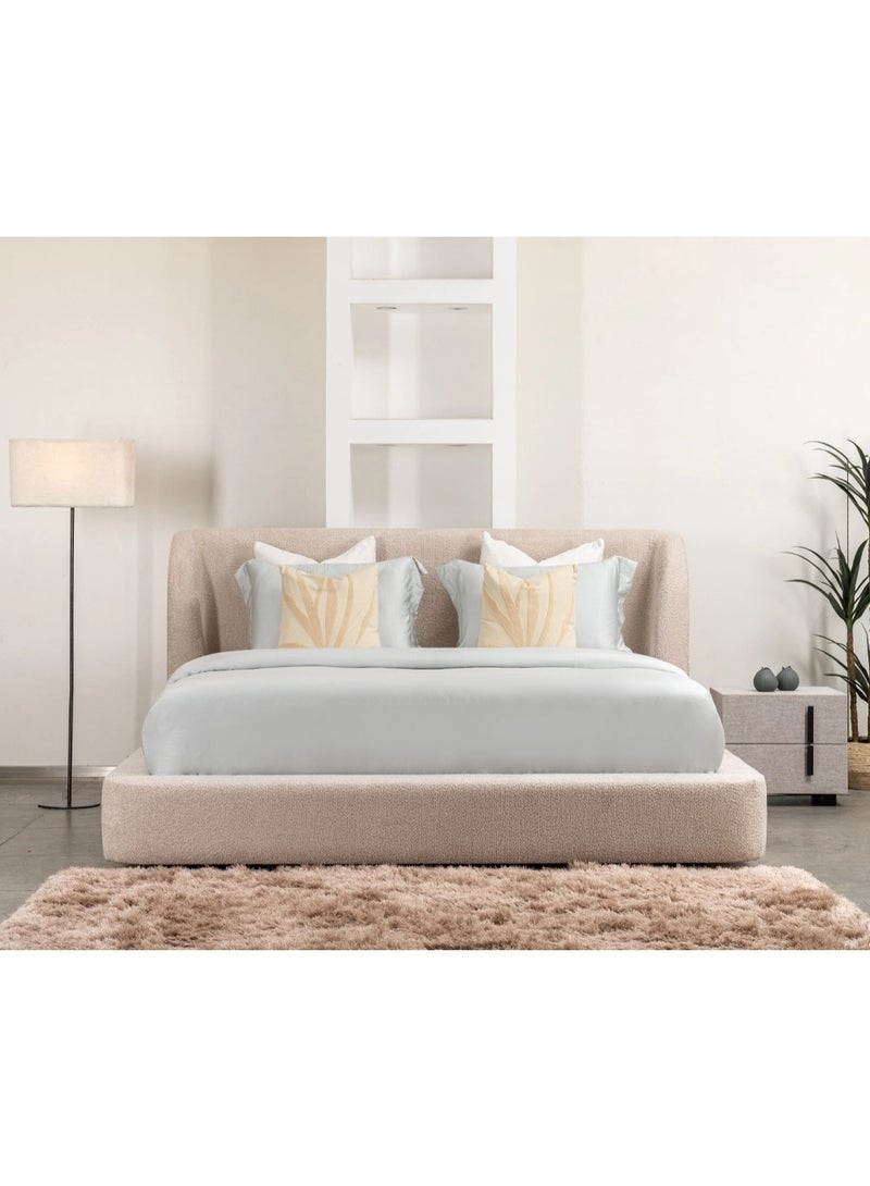 SAPSA BEDDING Edward Bed Upholstered Cotton Looped Fabric Bed with Solid Wood Frame and Foam Padding Light Beige - Image 2