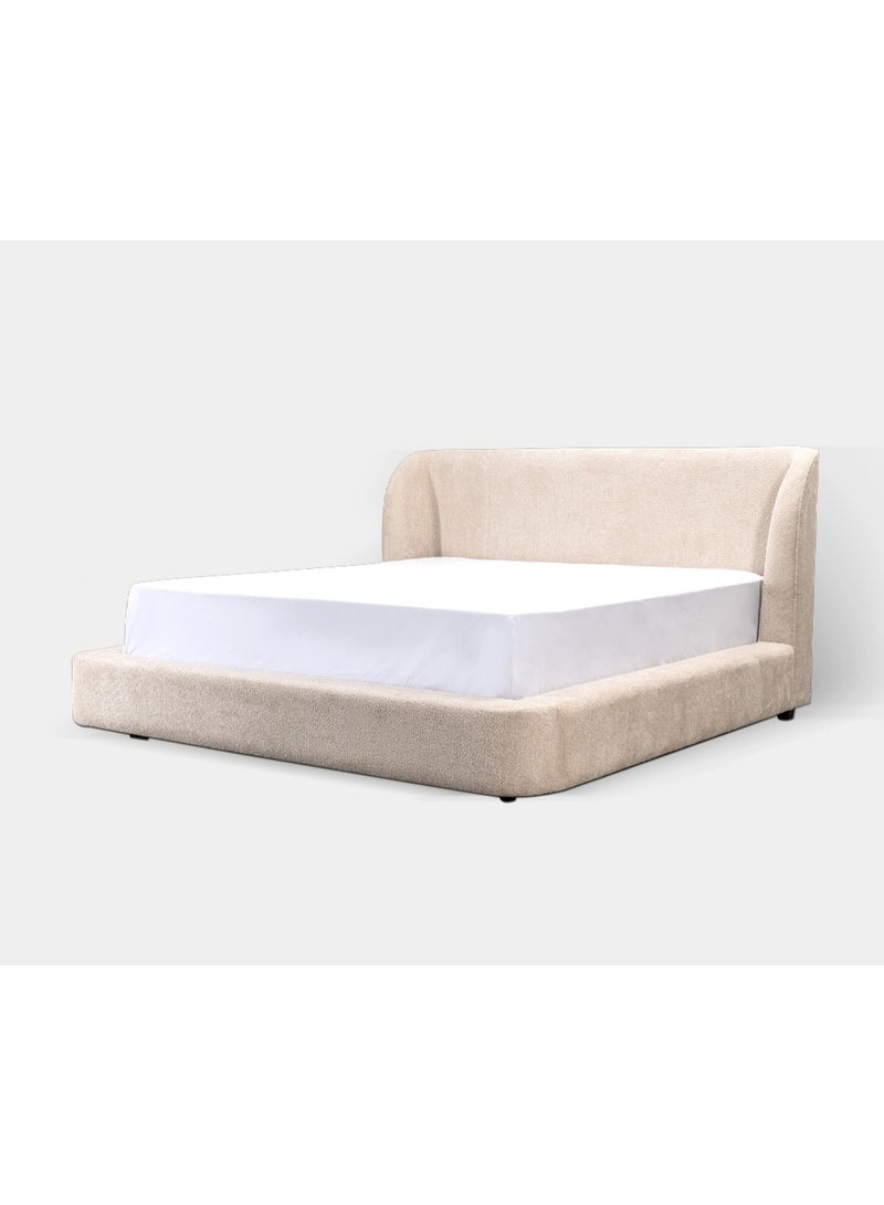 SAPSA BEDDING Edward Bed Upholstered Cotton Looped Fabric Bed with Solid Wood Frame and Foam Padding Light Beige - Image 3