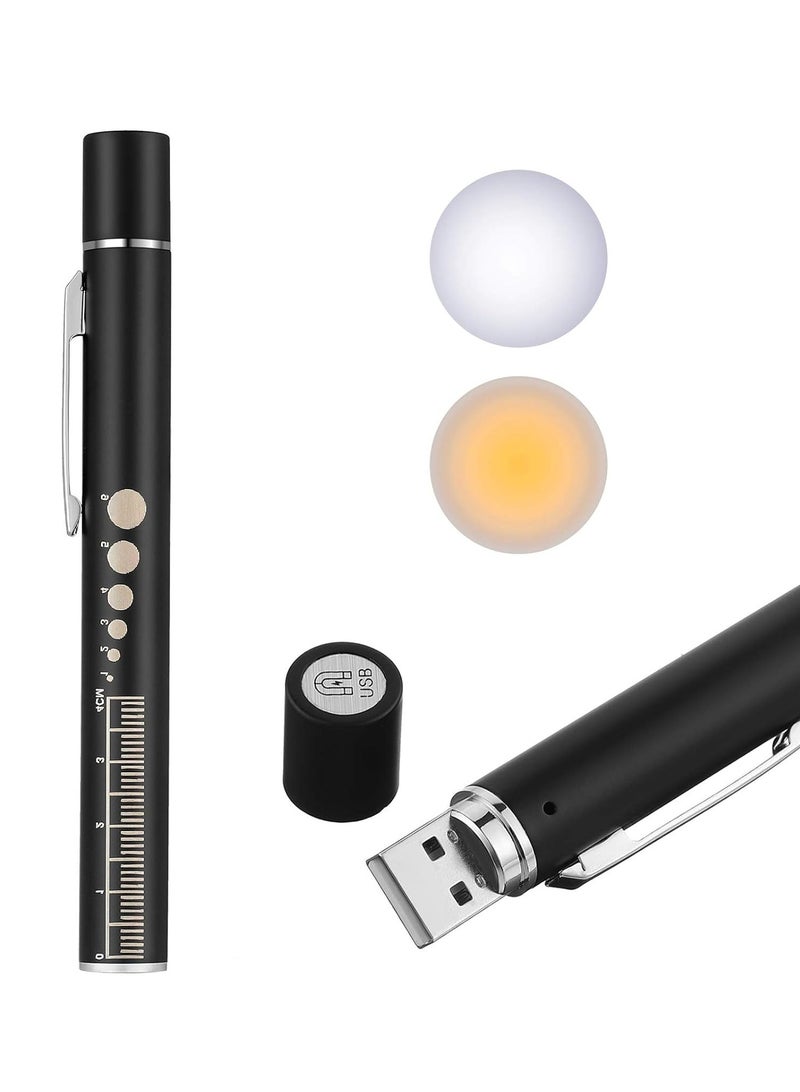 Pen Light, Reusable LED Pen Light for Student Doctor Nurse with 2 LED Light Sources, USB Rechargeable, Super Warm Bulb, Pocket Clip (Black, 1 Piece) - Image 1